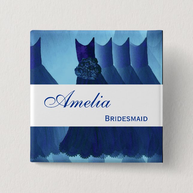 BRIDESMAID Navy Blue Gowns F200B1 2 Inch Square Button (Front)