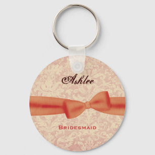Bridesmaid Orange Bow Ecru Damask E009 Keychain