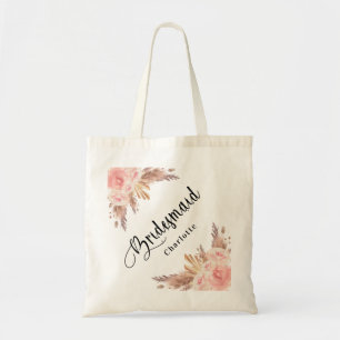 Bridesmaid Pampas grass rose gold floral wedding Tote Bag