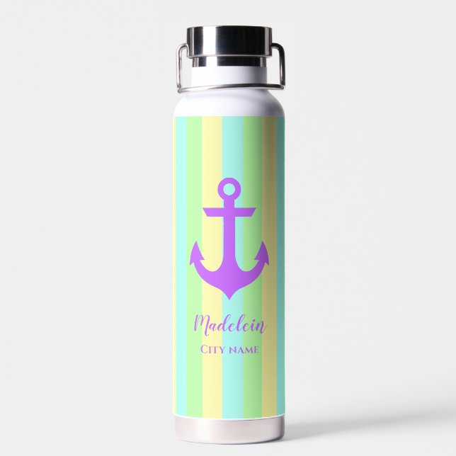 Bridesmaid Pastel Colour Stripes Nautical Chic Water Bottle (Back)