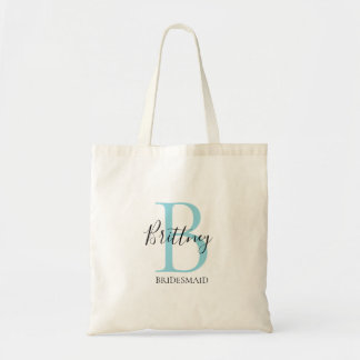 Bridesmaid Personalized Blue and Black Monogram Tote Bag