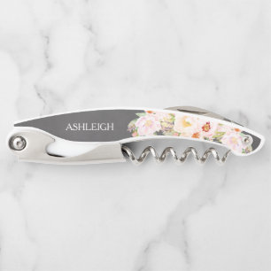 Bridesmaid Personalized Blush Peony Chalkboard Corkscrew
