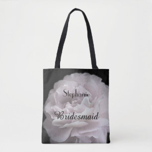 Bridesmaid Personalized Name Pale Pink Rose Floral Tote Bag