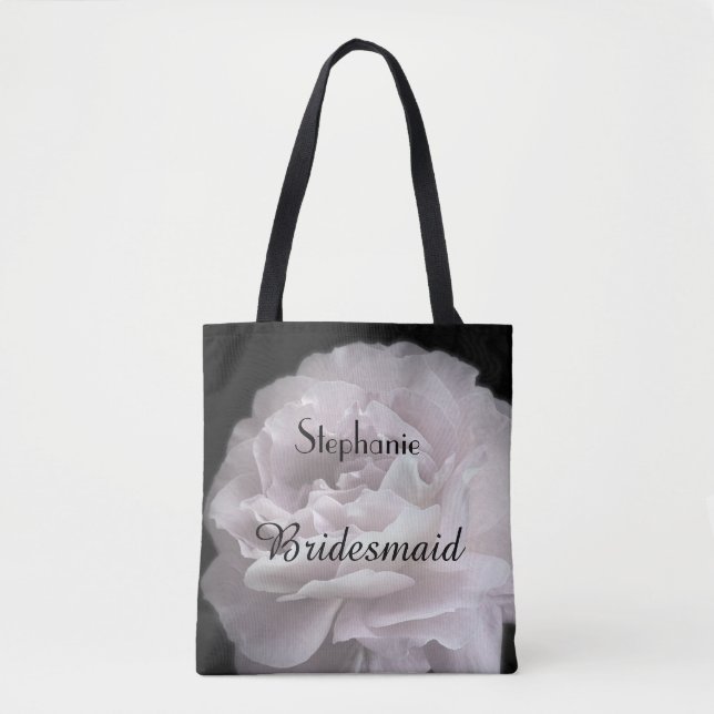 Bridesmaid Personalized Name Pale Pink Rose Floral Tote Bag (Front)