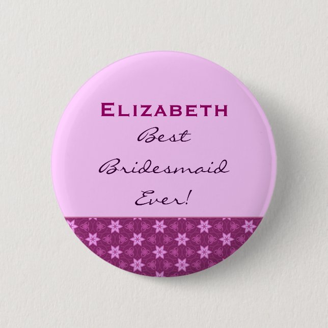 Bridesmaid Petite Pink Stars Custom Name 2 Inch Round Button (Front)