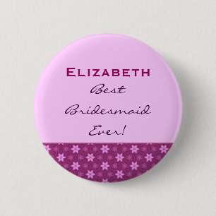 Bridesmaid Petite Pink Stars Custom Name 2 Inch Round Button