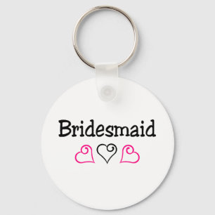 Bridesmaid Pink Black Hearts Keychain