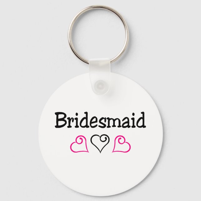 Bridesmaid Pink Black Hearts Keychain (Front)