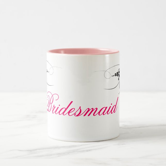 Bridesmaid pink black Two-Tone coffee mug (Center)