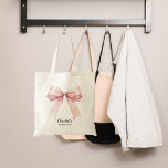 Bridesmaid pink bow elegant name tote bag<br><div class="desc">Decorated with a large pink bow.
Personalize and add your bridesmaid's name.</div>