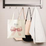 Bridesmaid pink bow elegant name tote bag<br><div class="desc">Decorated with a large pink bow.
Personalize and add your bridesmaid's name.</div>