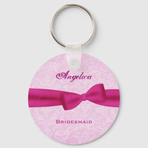 Bridesmaid Pink Bow Pink Damask E016 Keychain