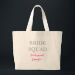 Bridesmaid Pink Custom Name Wedding Bachelorette Large Tote Bag<br><div class="desc">Beautiful calligraphy, pink Bridesmaid tote bag. Perfect for Wedding paper tote bag. Bride squad.</div>