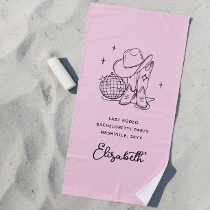 Bridesmaid Pink Disco Cowgirl Bachelorette Party Beach Towel