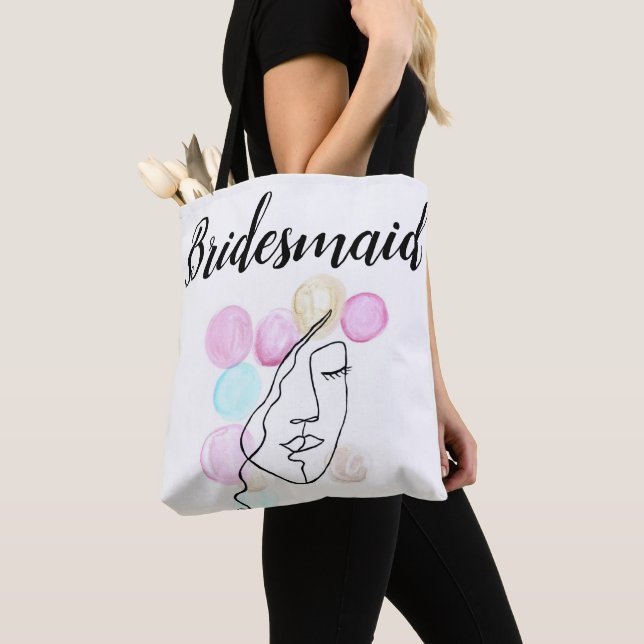 Bridesmaid Pink Grey Script Elegant Wedding Tote B Bag (Close Up)