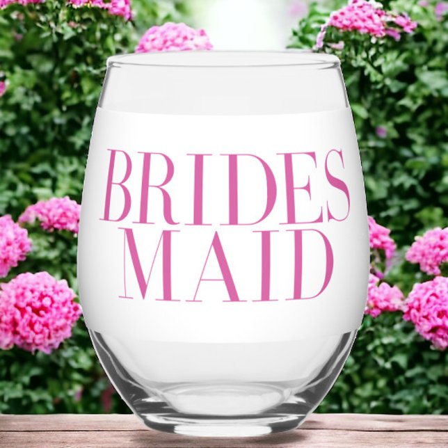 Bridesmaid Pink Modern Personalized  Stemless Wine Glass (Creator Uploaded)