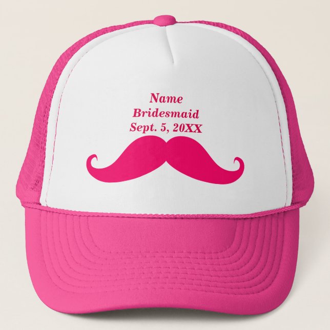 Bridesmaid Pink Moustache Trucker Hat (Front)