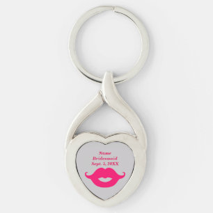 Bridesmaid Pink Moustache Twisted Heart Keychain