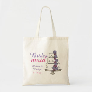 Bridesmaid Pink Purple Floral Wedding Cake Tote Bag