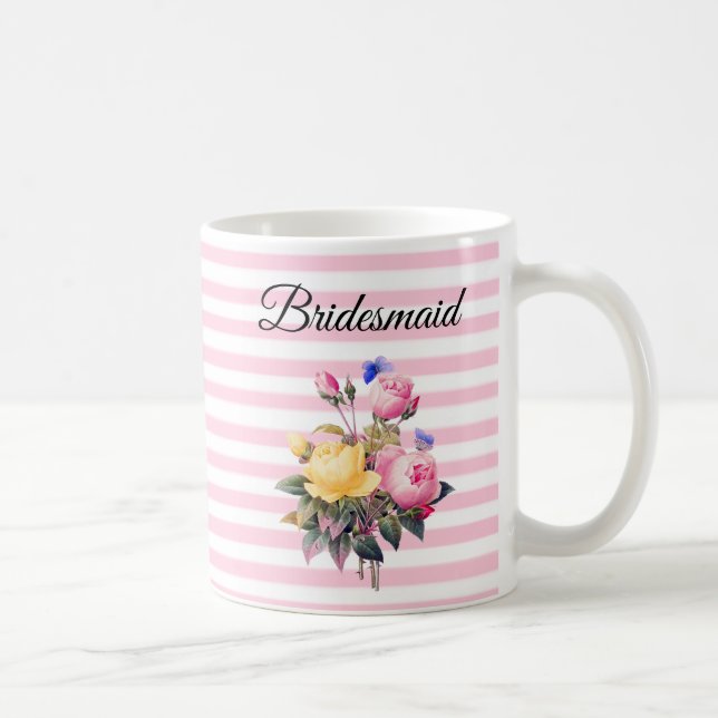 Bridesmaid Pink Rose Bouquet Personalized  Mug (Right)