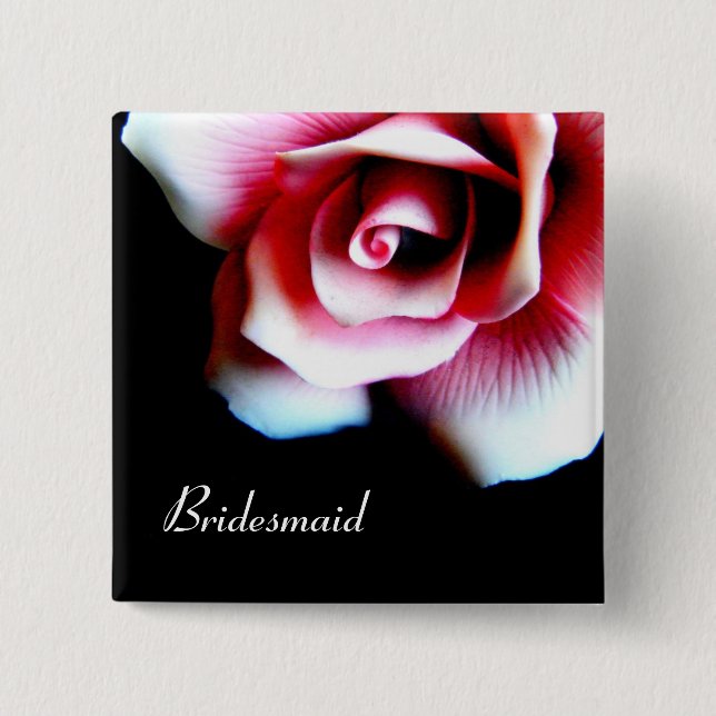 Bridesmaid Pink Rose I.D. Button (Front)