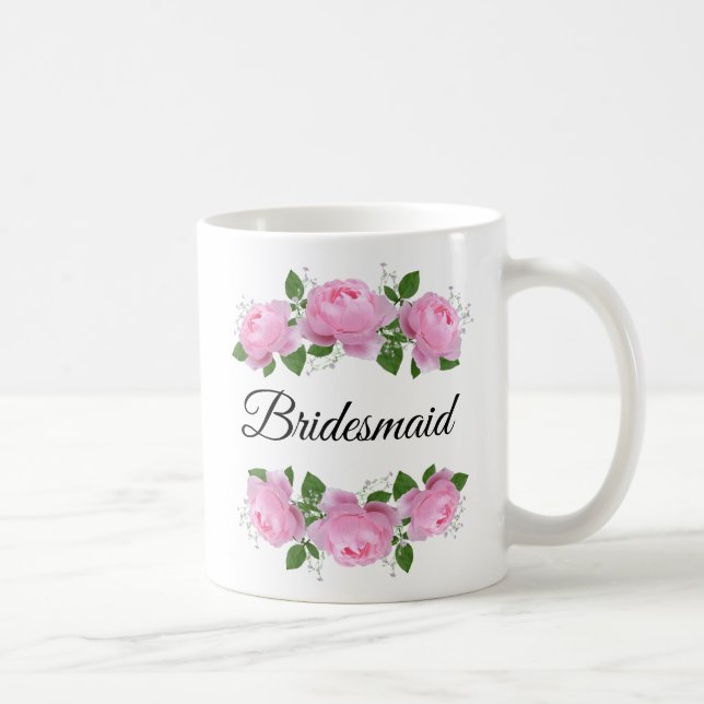 Bridesmaid Pink Roses Personalized Coffee Mug (Right)