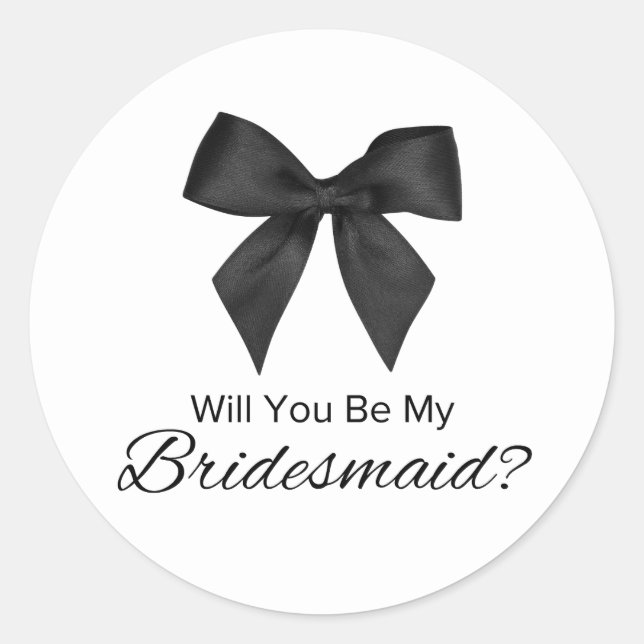 bridesmaid proposal, black bow modern minimalist classic round sticker (Front)