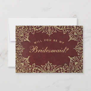 Bridesmaid Proposal Burgundy Gold Elegant Vintage