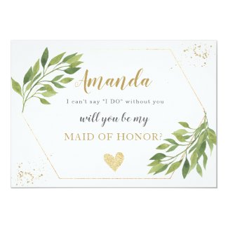 Bridesmaid proposal card greenery and gold