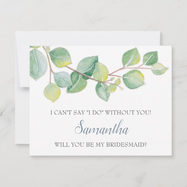 BRIDESMAID PROPOSAL card, Greenery Eucalyptus Invitation (Front)