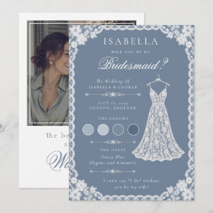 Bridesmaid Proposal Card Lace Dusty Blue elegant
