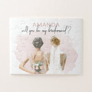 Bridesmaid Proposal Custom Name Pink Watercolor Jigsaw Puzzle