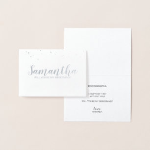 Bridesmaid Proposal Elegant Confetti Silver Foil Card