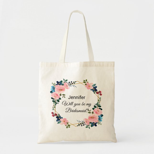 bridesmaid proposal floral wreath wedding tote bag (Front)