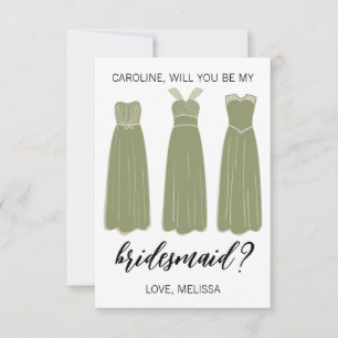 Bridesmaid Proposal Greeting Card, Green Dresses Invitation