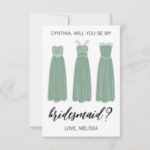 Bridesmaid Proposal Greeting Card, Green Dresses Invitation