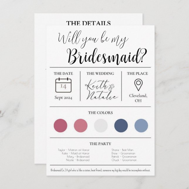 Bridesmaid Proposal Invitation (Front/Back)