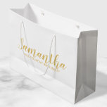 Bridesmaid Proposal | Modern Script Gold Large Gift Bag<br><div class="desc">Bridesmaid Proposal | Modern Script White and Gold Gift Bag featuring personalized bridesmaid's name in gold modern script font style on white background. Also perfect for maid of honour, flower girl, groomsman, best man and ring bearer. Please Note: The foil details are simulated in the artwork. No actual foil will...</div>