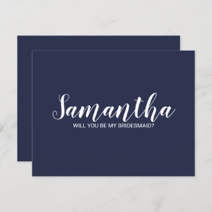 Bridesmaid Proposal   Modern Script Navy Blue Invitation