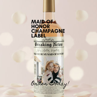 Bridesmaid Proposal Newspaper Cover 1 Photo Sparkling Wine Label