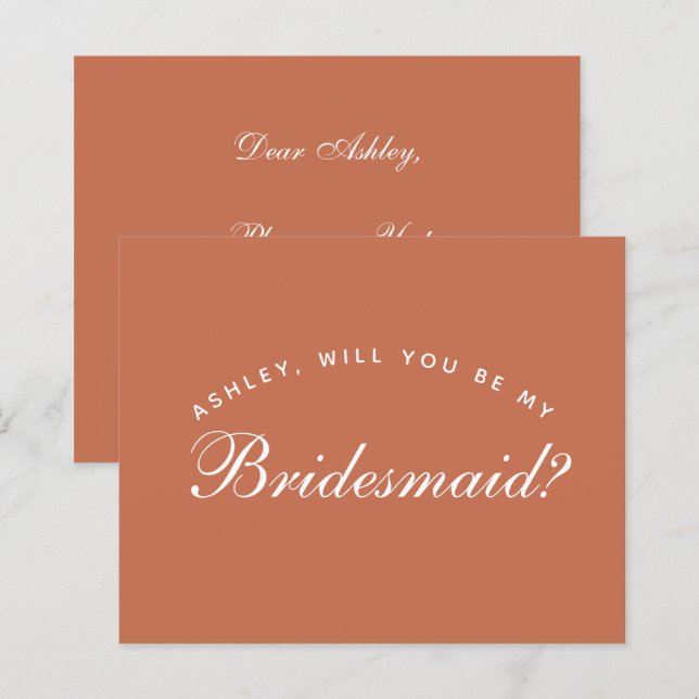 Bridesmaid Proposal Terracotta Budget Simple Brown (Front/Back)