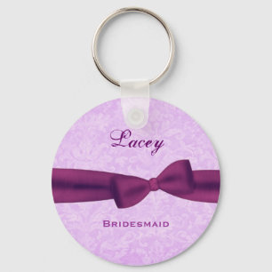 Bridesmaid Purple Bow Lilac Purple Damask E007 Keychain