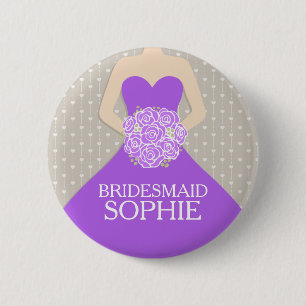 Bridesmaid purple dress named wedding pin button