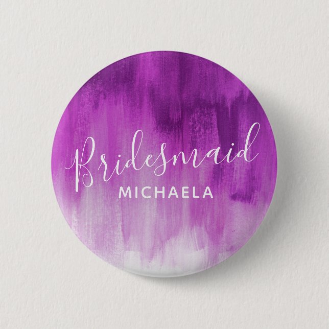 Bridesmaid purple mauve abstract art wedding pin (Front)