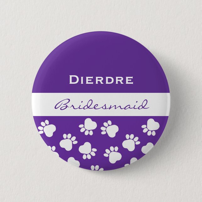 Bridesmaid Purple Paw Prints t V12 2 Inch Round Button (Front)