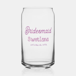 bridesmaid purple pink name date maid of honour ba can glass