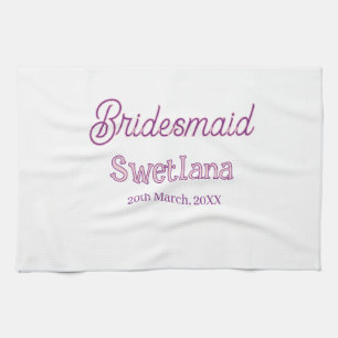 bridesmaid purple pink name date maid of honour ba kitchen towel