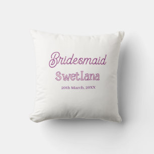 bridesmaid purple pink name date maid of honour ba throw pillow