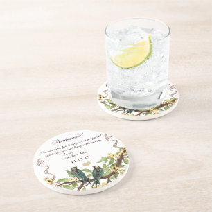 Bridesmaid Reception Teal Vintage Bird Coasters
