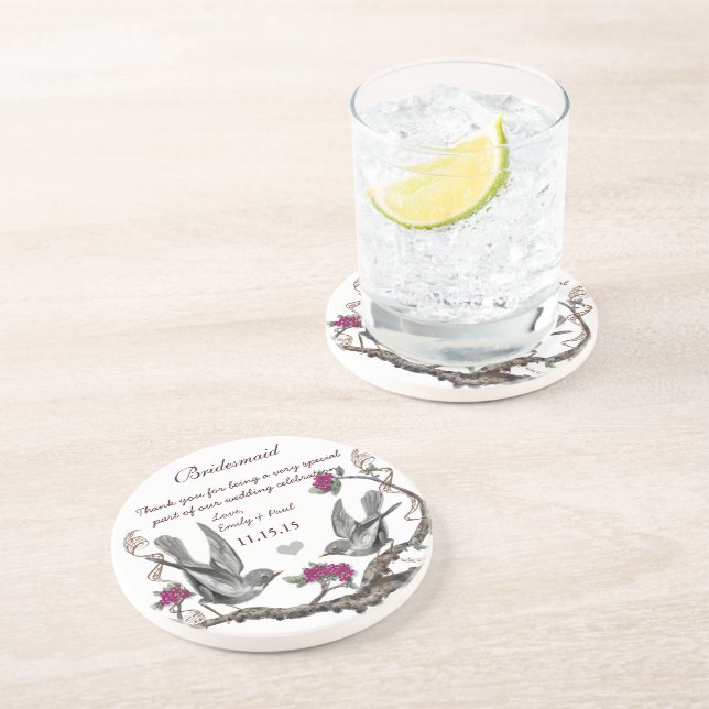 Bridesmaid Reception Vintage Bird Coasters (Side)